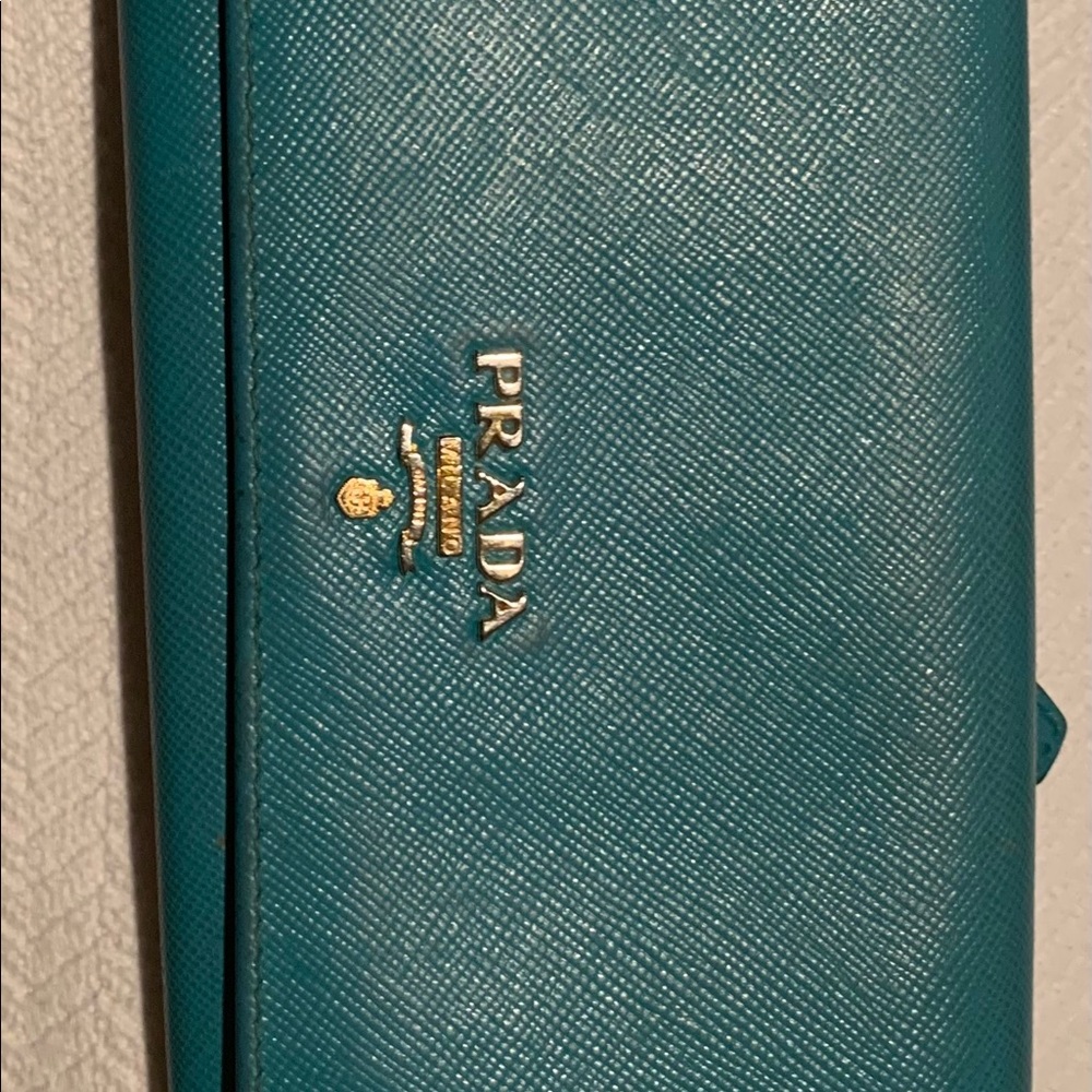 Prada Turquoise Saffiano Continental Flap Wallet